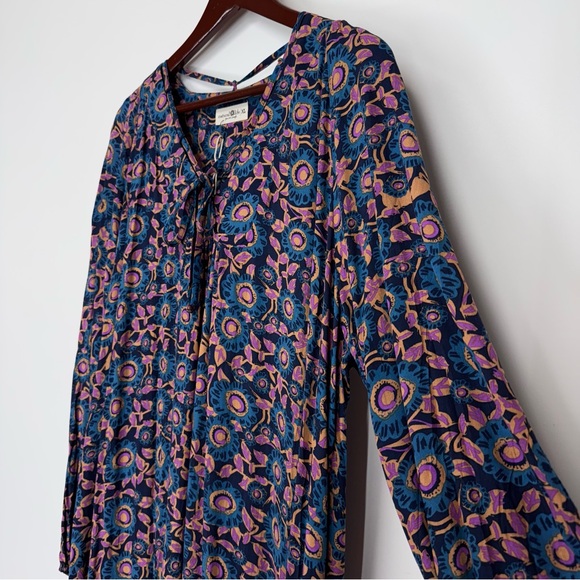 Natural Life Blue Purple Orange Dark Floral Long Sleeve Maxi Dress Nwt Size XL - Picture 5 of 16